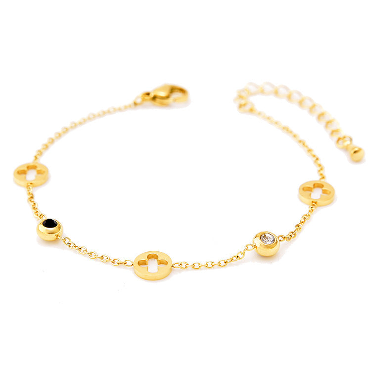 Wholesale Black and White Diamond Butterfly Love Star and Moon Bracelet Titanium Steel 18k Gold Leaf Letter Bracelet