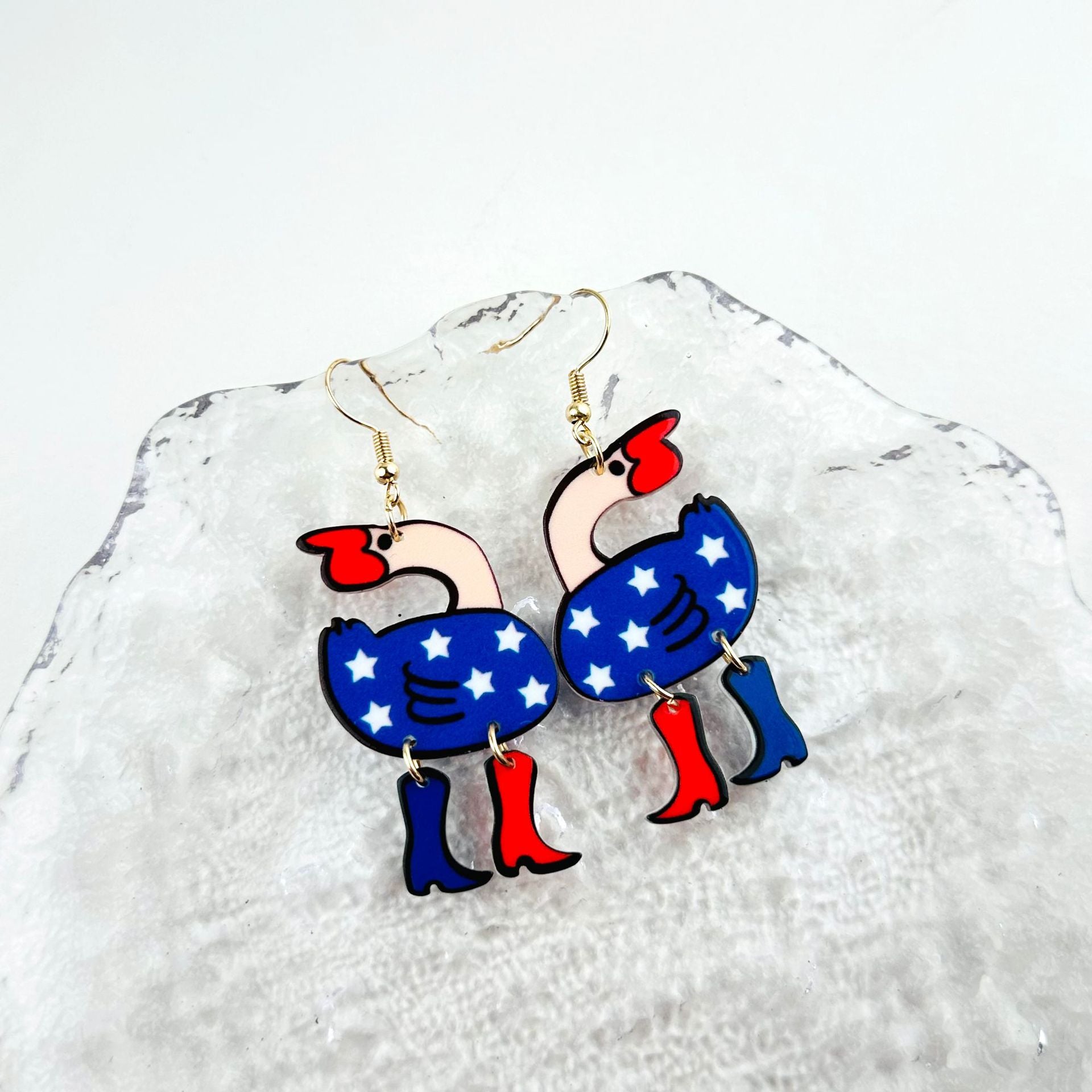Wholesale Independence Day  Double-sided Printing Flag Chicken Goose Acrylic Earrings