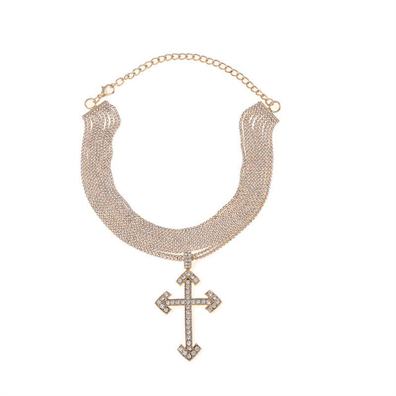 Wholesale Full Diamond Multi-layer Cross Necklace Clavicle Chain