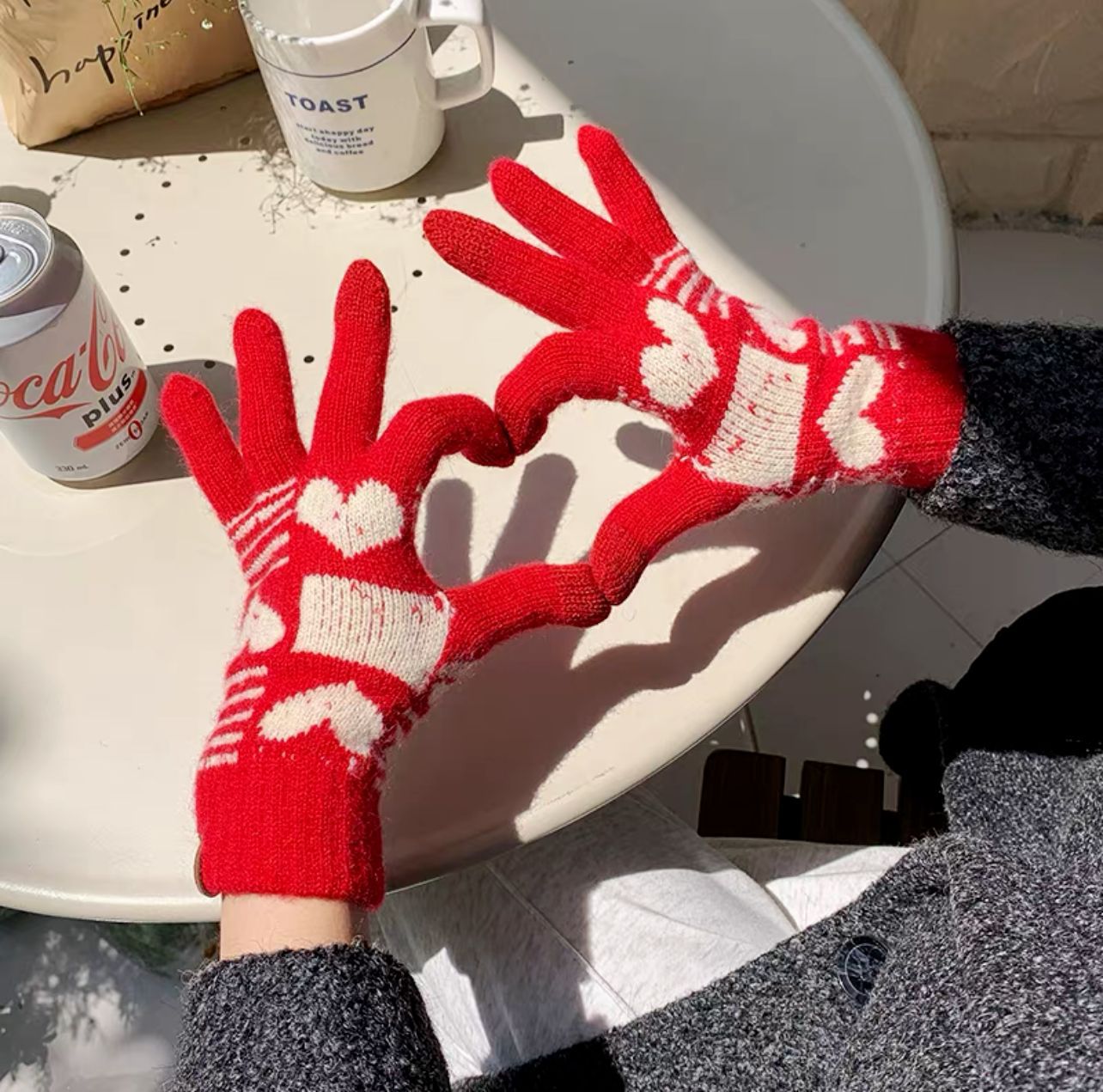 Wholesale All-match Red Knitted Five-finger Thick Warm Cycling Writing Touch Screen Wool Gloves