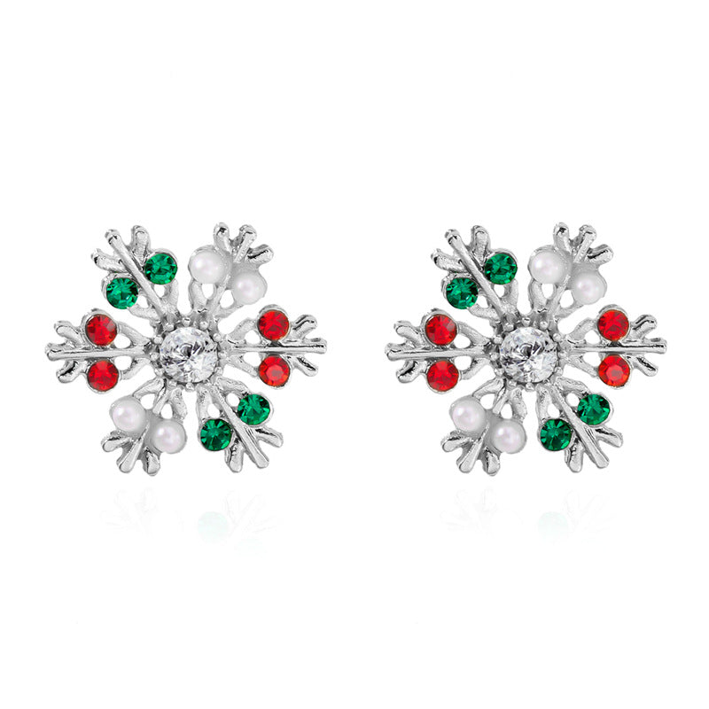 Wholesale Diamond studded colorful Christmas snowflake earrings