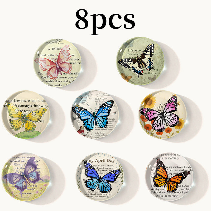 Wholesale Butterfly Series Round Crystal Glass Fridge Magnet Set