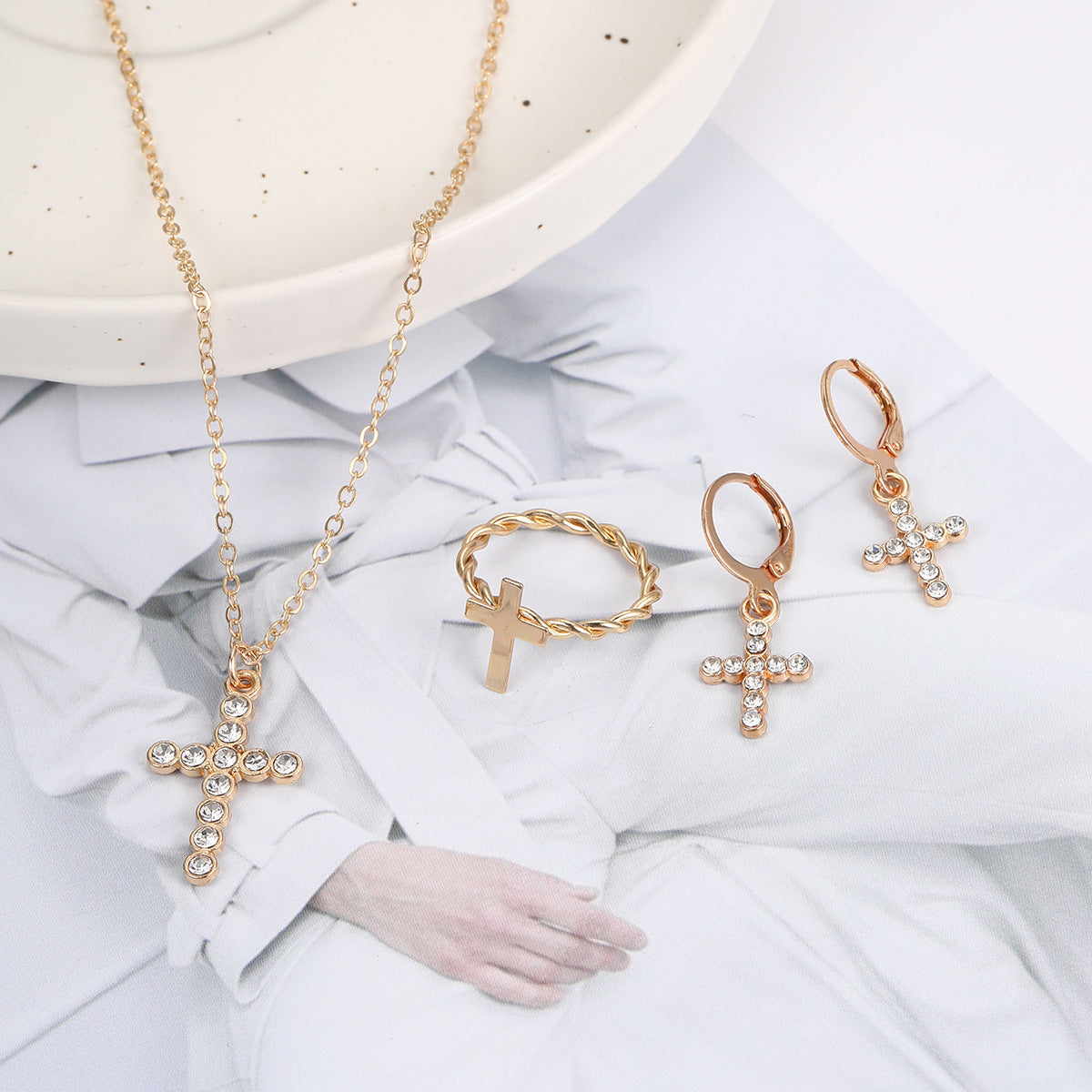 Wholesale Cross Ring Earring Necklace Set