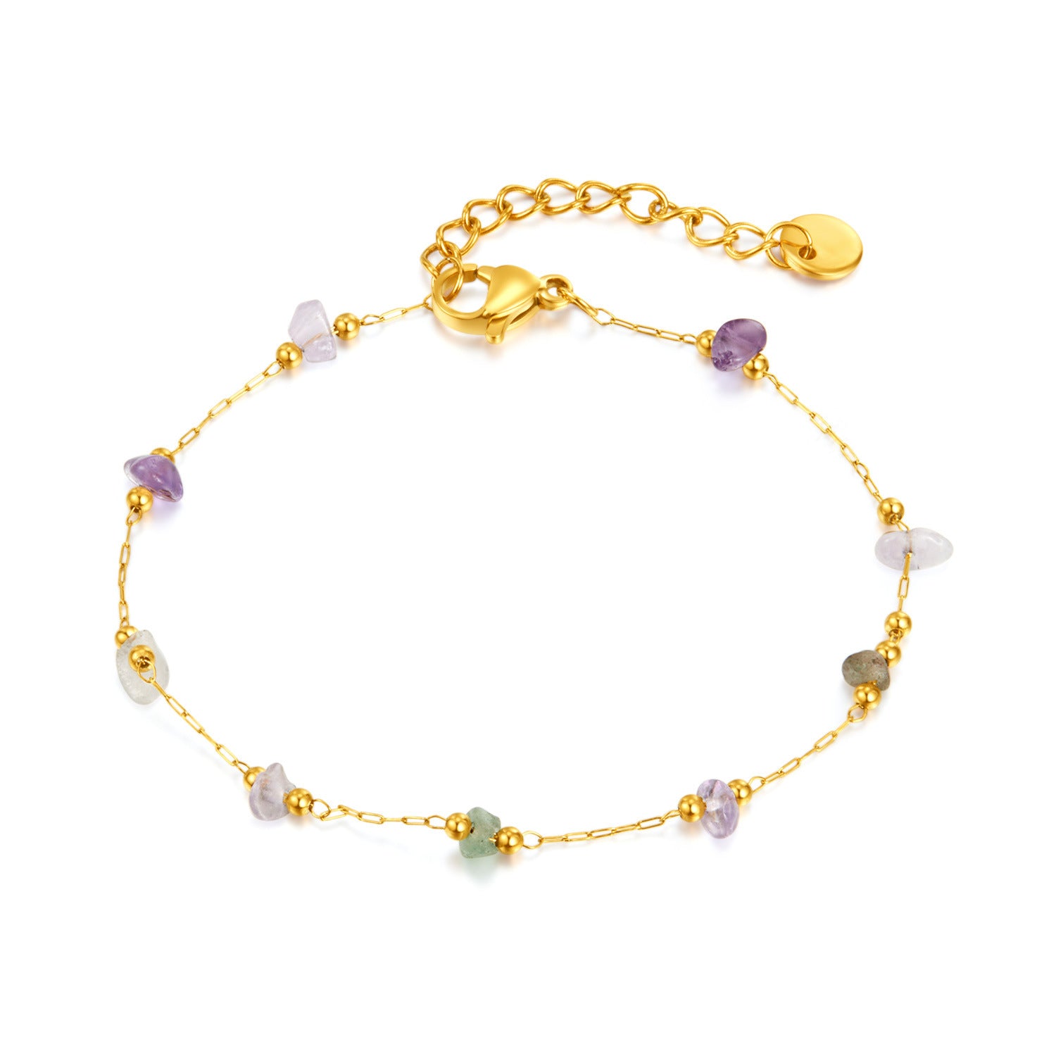 Wholesale Colorful natural stone titanium steel gold bracelet