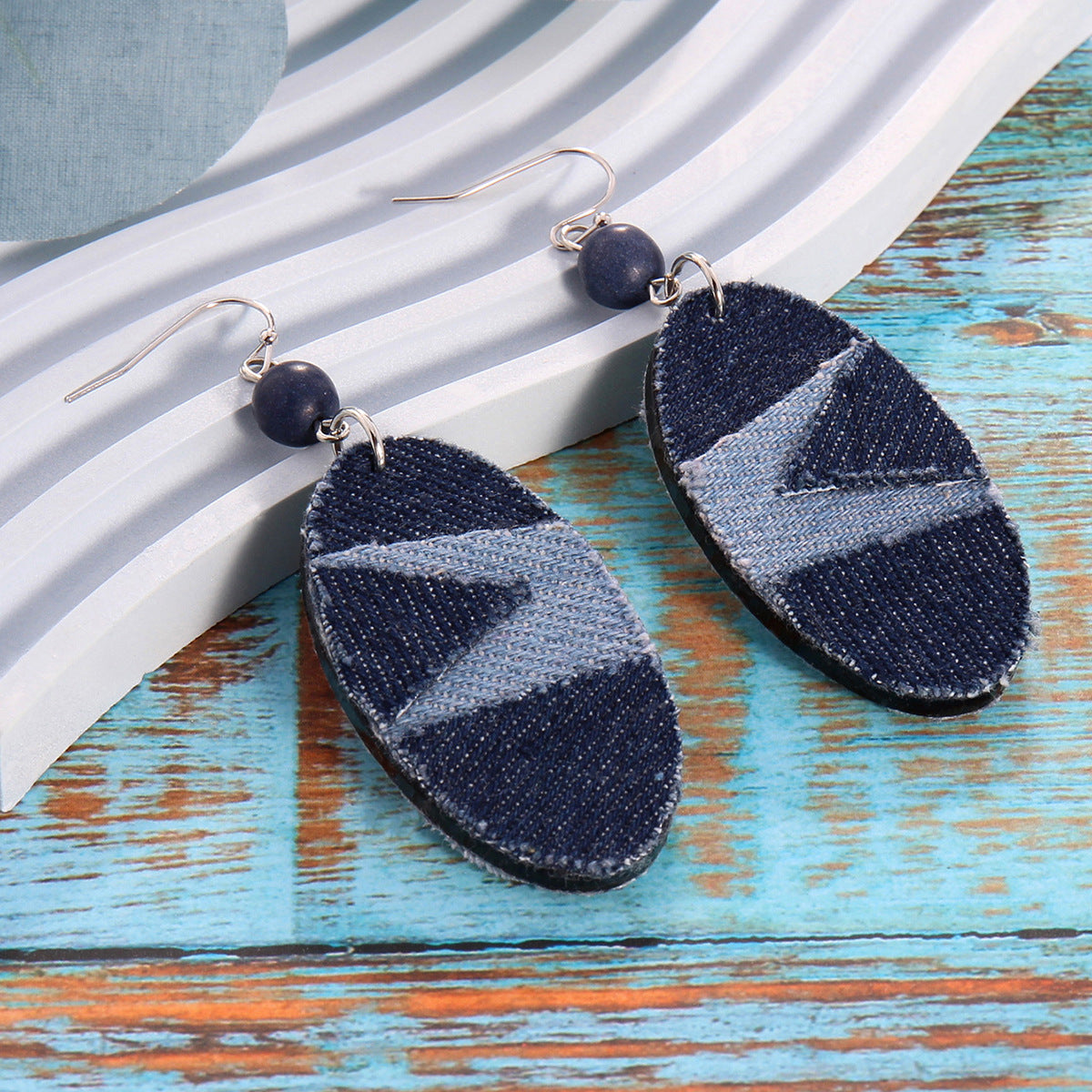Wholesale Exaggerated Fashionable Atmosphere High-grade Denim Tassel Chain Bohemian Style Denim Earrings