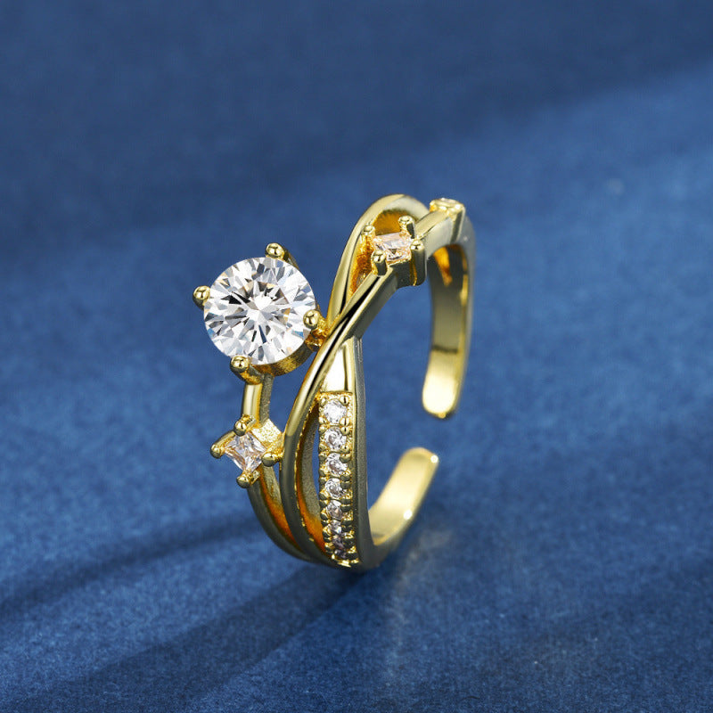 Wholesale Golden Cosmic Planet Trajectory Flashing Diamond Cross Geometric Open Ring