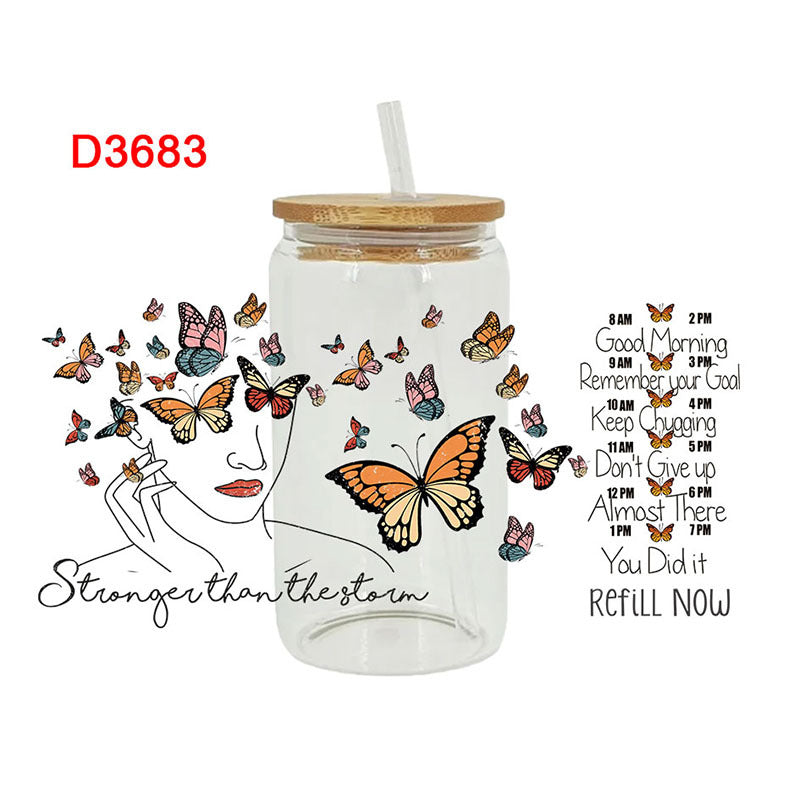 Wholesale Colorful butterfly letters  16oz Cup UV DTF Wraps