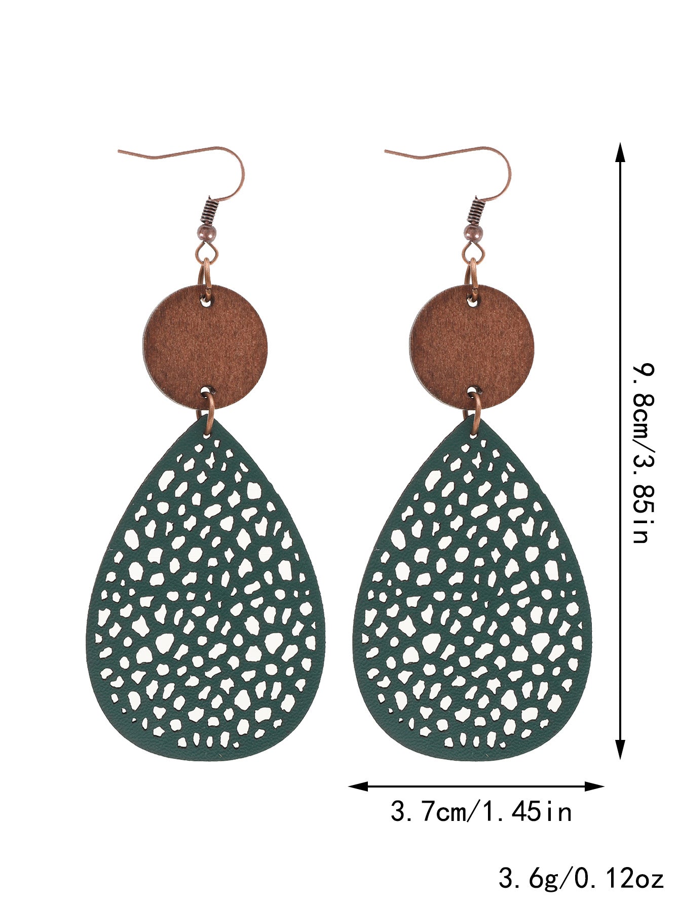 Wholesale Drop-shaped Hollow-out Leather and Wood Combination Mesh Earrings