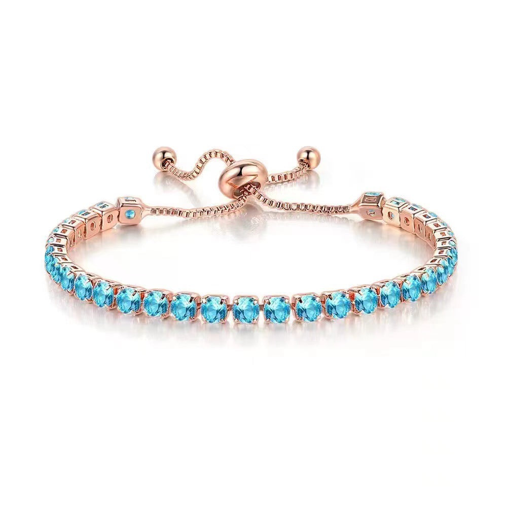 Wholesale 4mm round single row full diamond adjustable crystal tennis birthstone copper bracelet