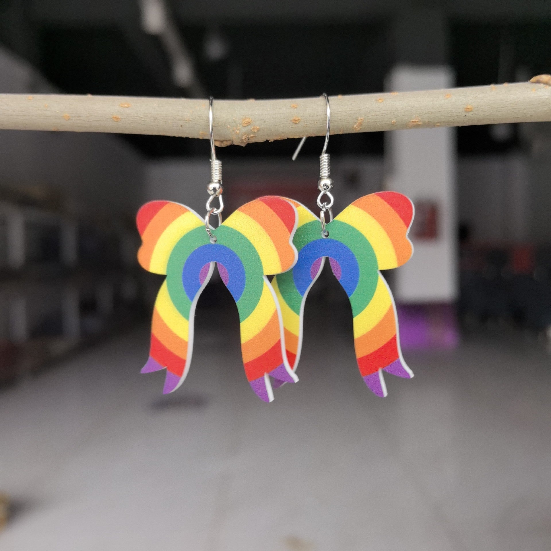 Wholesale Rainbow Acrylic Valentine's Day Six Color Bow Earrings