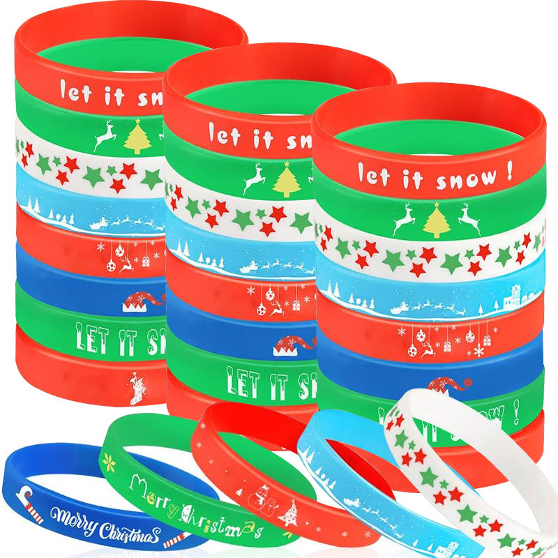Wholesale  20pcs/pack Cartoon pattern Christmas rubber silicone bracelet