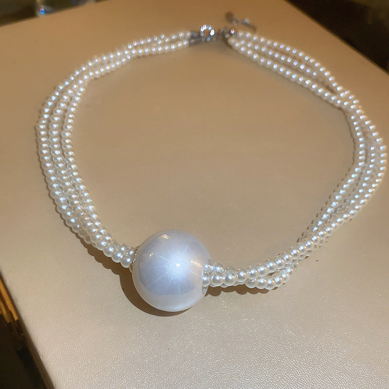 Wholesale French Vintage Pearl Flower Love Necklace Clavicle Chain