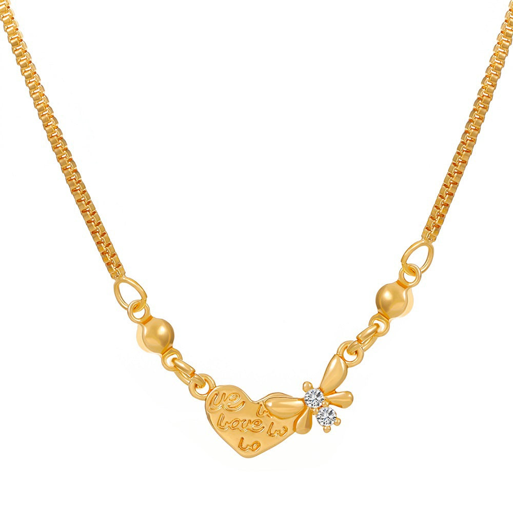 Wholesale Love Heart Vintage Butterfly Tassel Heart Shape Clavicle Alloy Necklaces