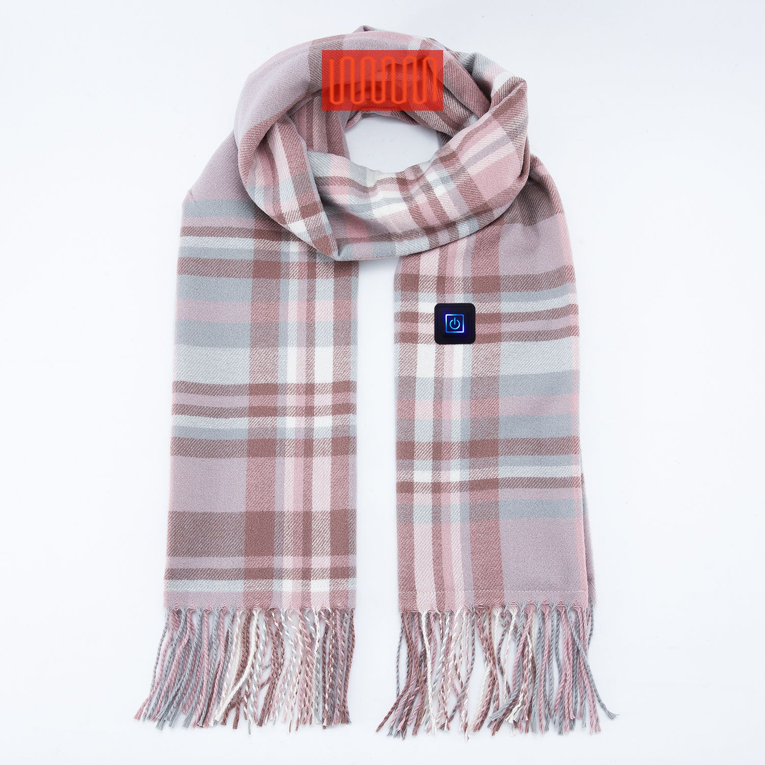 Wholesale Plaid Pink Faux Cashmere Electric Heated Tassel Scarf