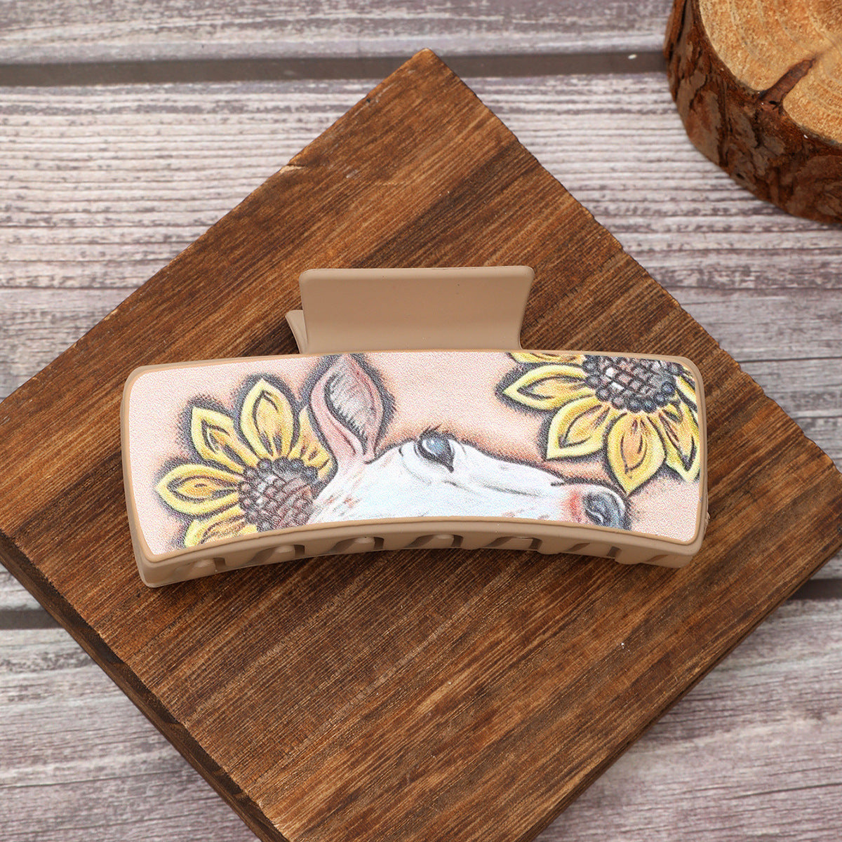 Wholesale Western Style Sunflower Calf Leather Hairpin Shark Clip