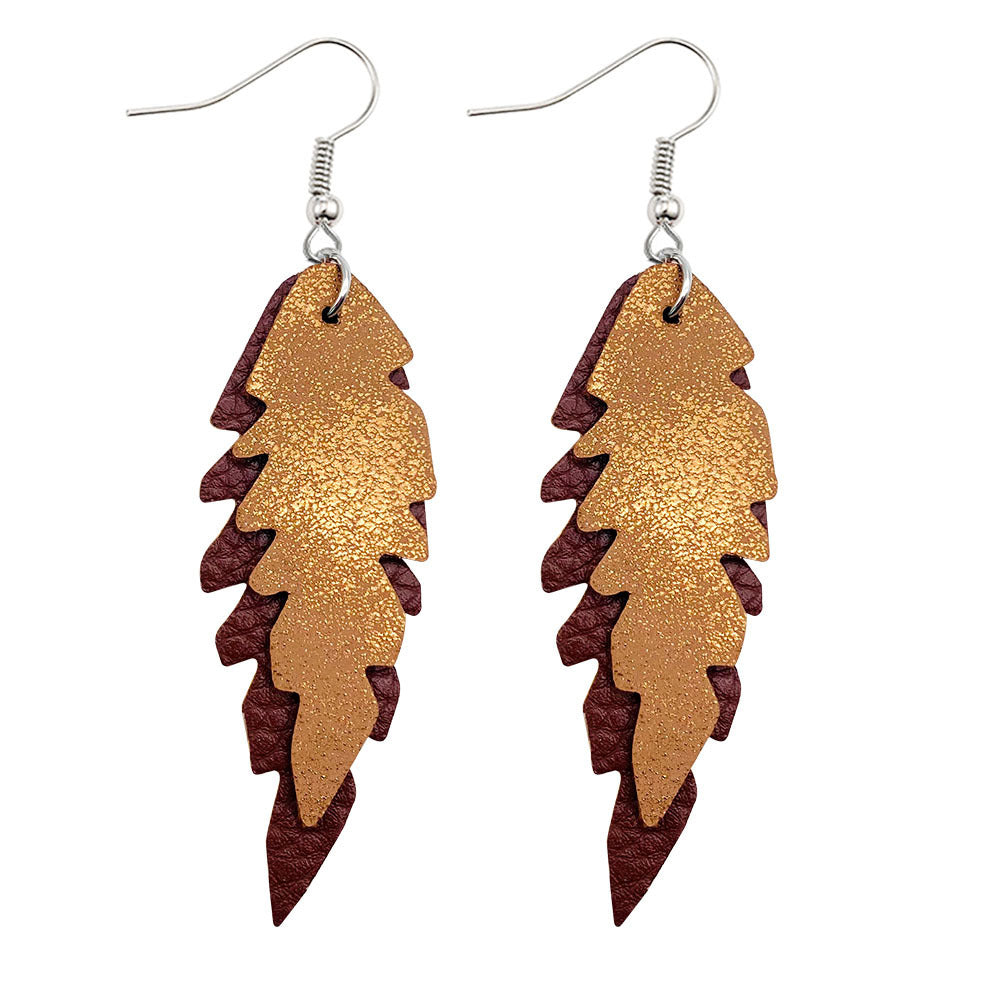 Wholesale Leopard Print Leaf Shaped Leather Earrings