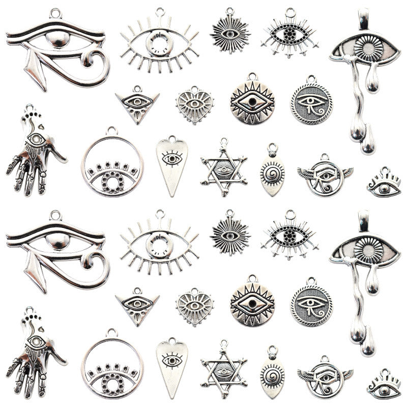 Wholesale Antique Silver Alloy Eye Of Horus Pendant 16 Styles For Necklace Keychain DIY Jewelry Accessory