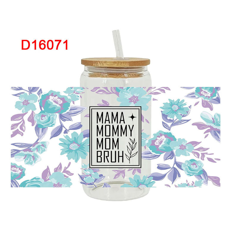 Wholesale Mother's Day with Colorful Flowers  16oz Cup UV DTF Wraps