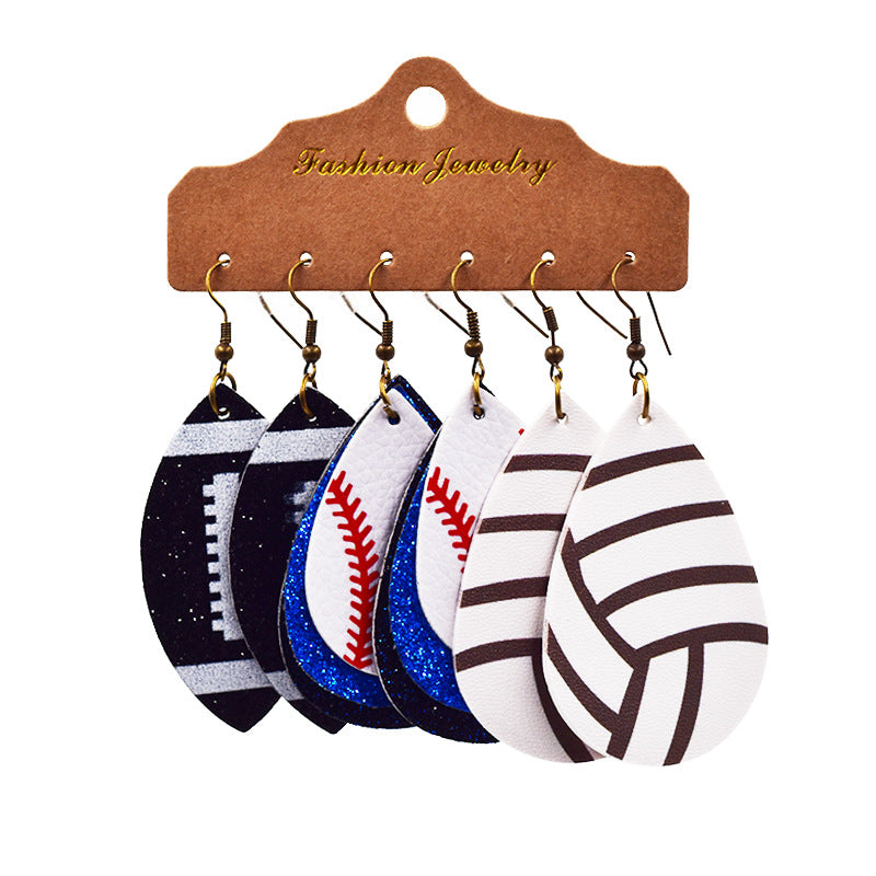 Wholesale Multi-layer Leather Earrings Rugby Football Leather Earrings Combination Leather Earrings