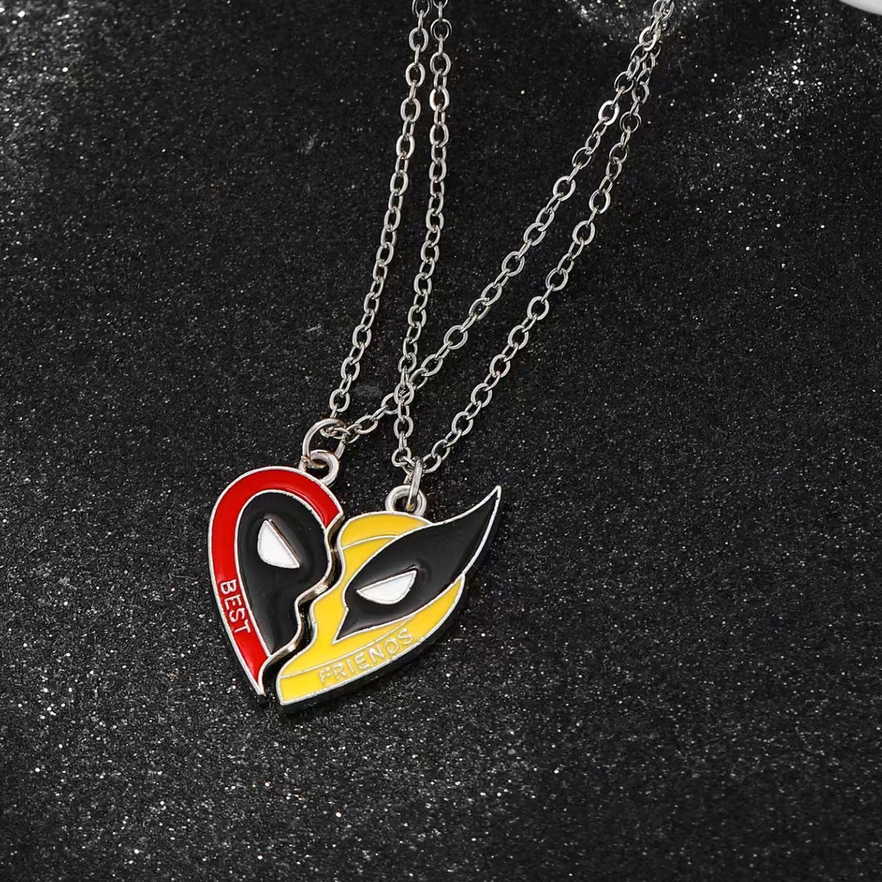 Wholesale  Moon and Sun Three-person Splicing Alloy Diamond Two-piece  Set Necklace