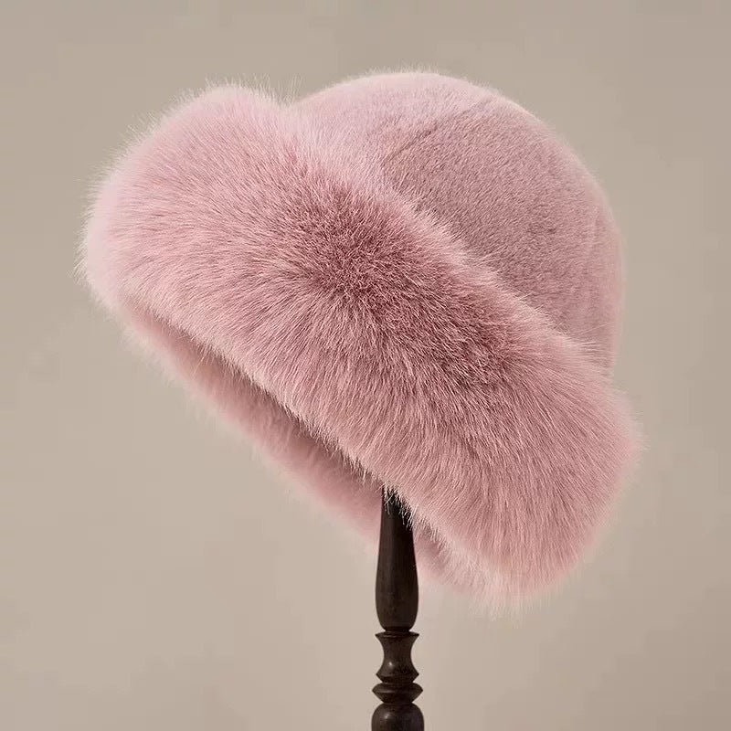 Wholesale Fur Mink Fluffy Lady with A Plush Hat Around Her Head
