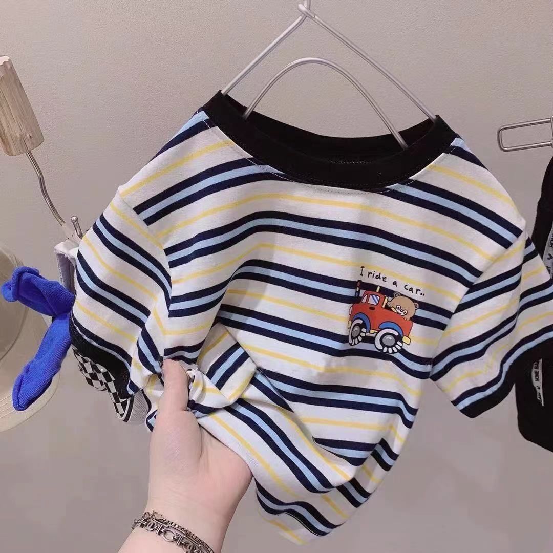 Whoelsale Cotton Loose Striped Short Sleeved