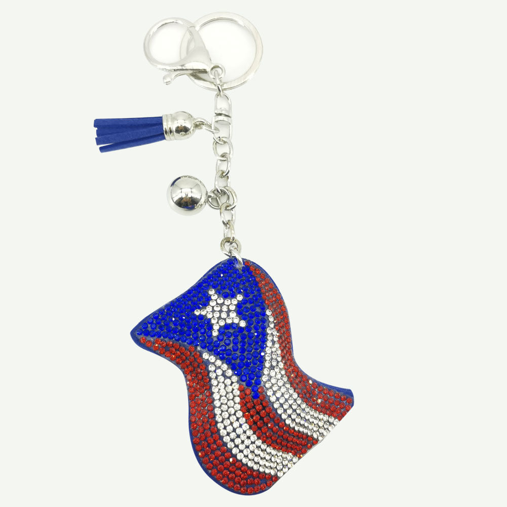 Wholesale 4pcs  Velvet inlaid diamond flag Rhinestone Keychain