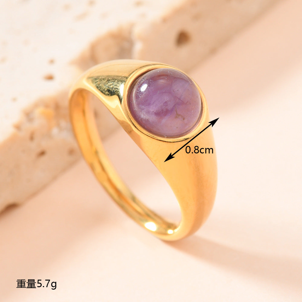 Stainless steel round natural stone titanium steel ring