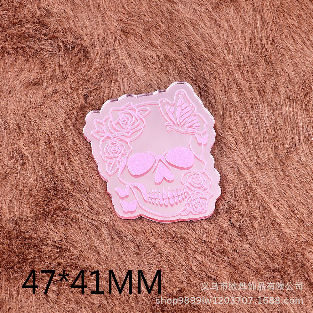 Wholesale 10pcs Pink Double Mirror Skull Organ Badge Jewelry Pin Girl Cute DIY Patch