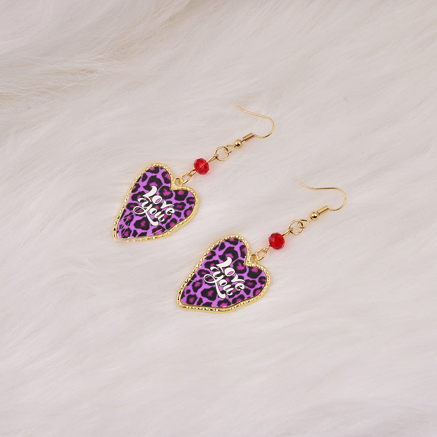 Wholesale Leopard Love Valentine' s Day Love Letter Earrings