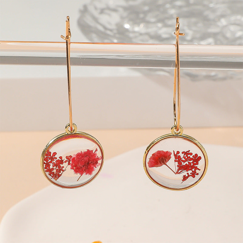 Wholesale Bohemian Retro Creative Round Epoxy Everlasting Flower Earrings