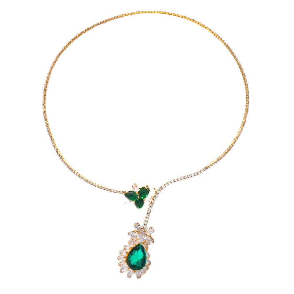 Wholesale Luxury Emerald Full Diamond Necklaces