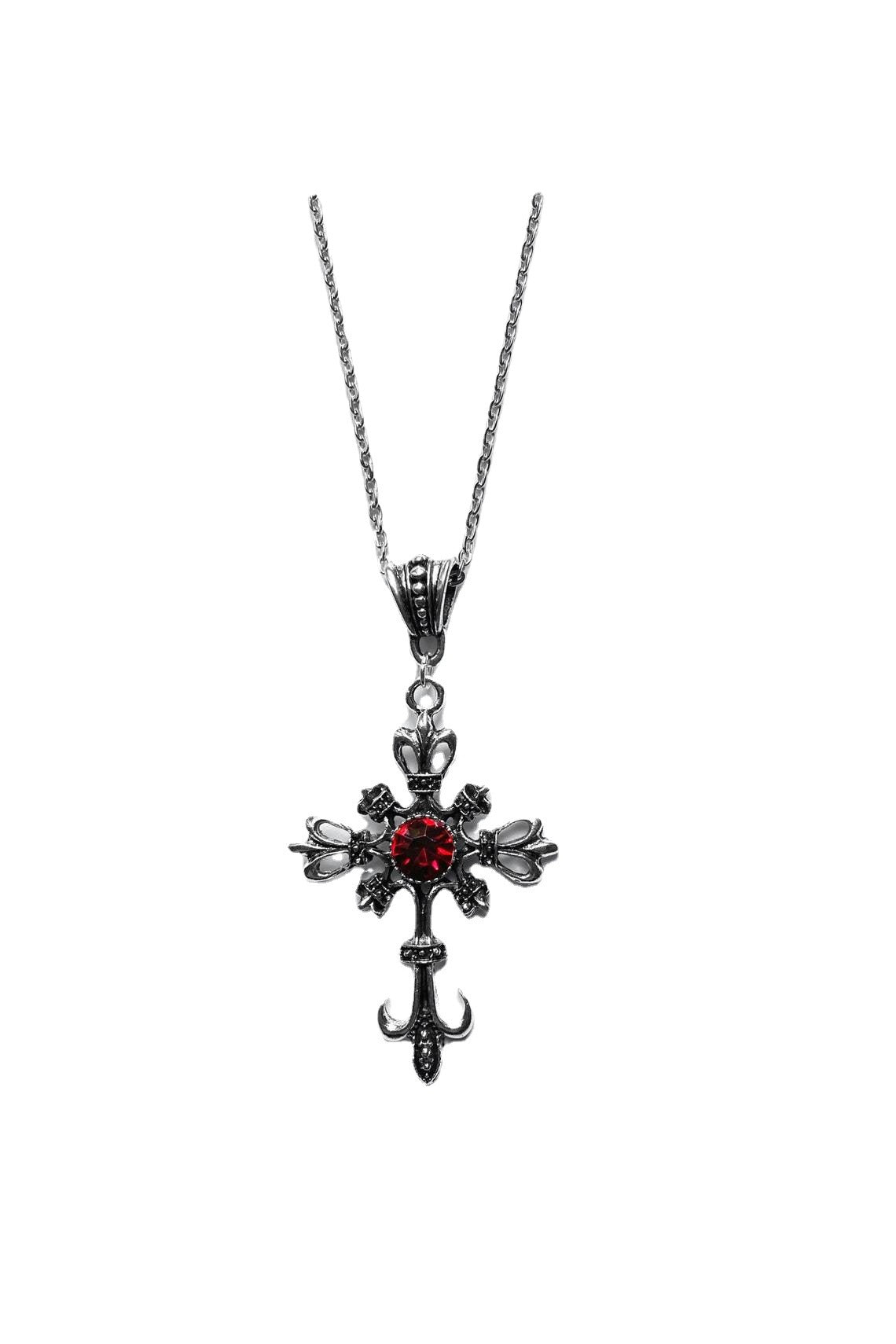 Wholesale Gothic Dark Vintage Ruby Cross Necklace