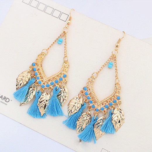 Wholesale Ethnic Style Tassel Metal Leaf Earrings