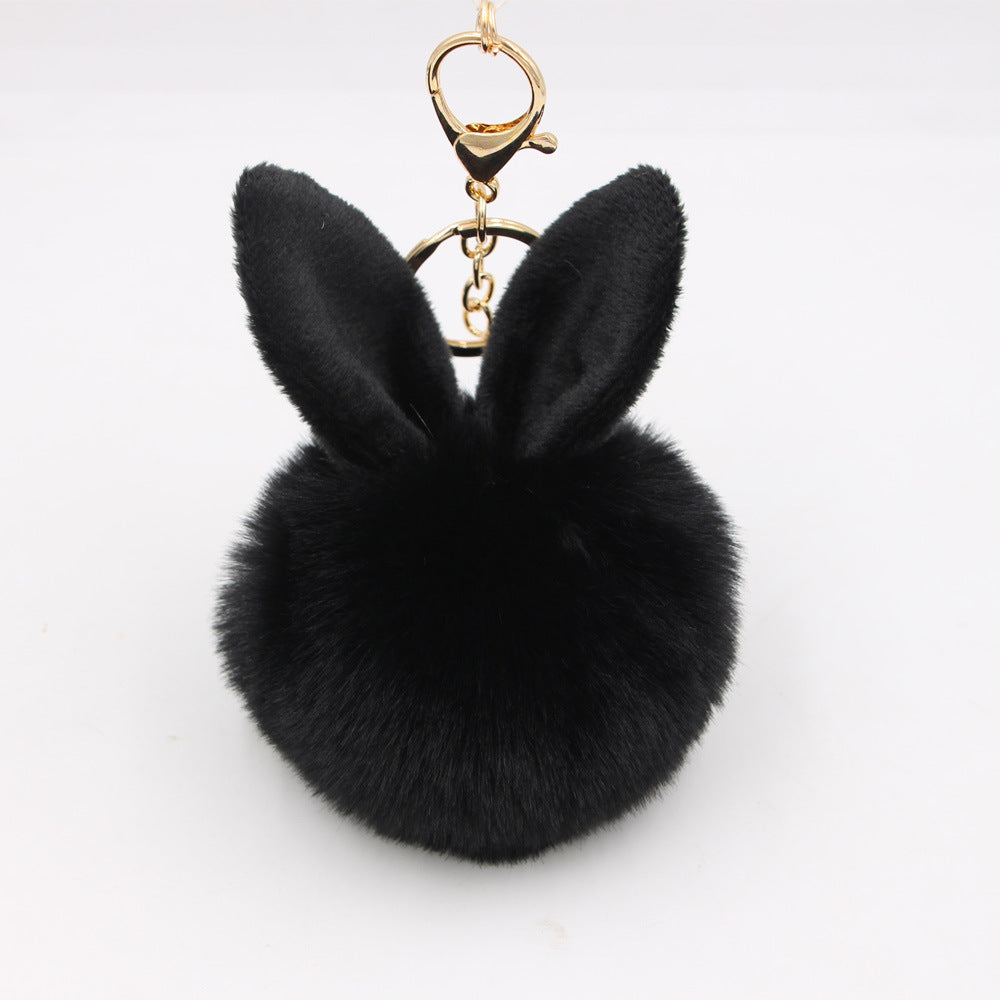 Wholesale Cartoon Rabbit Ear Plush Keychain With Fur Ball Light Blue Pendant Bag Charm And Car Key Accessory