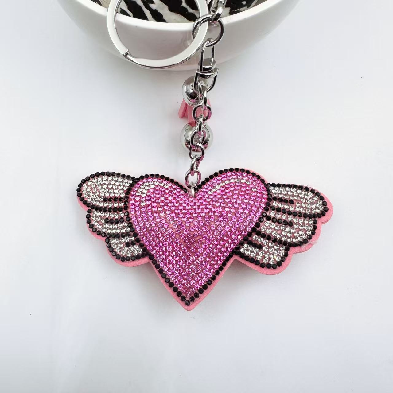 Wholesale 6pcs Creative Diamond-Encrusted Heart Keychain
