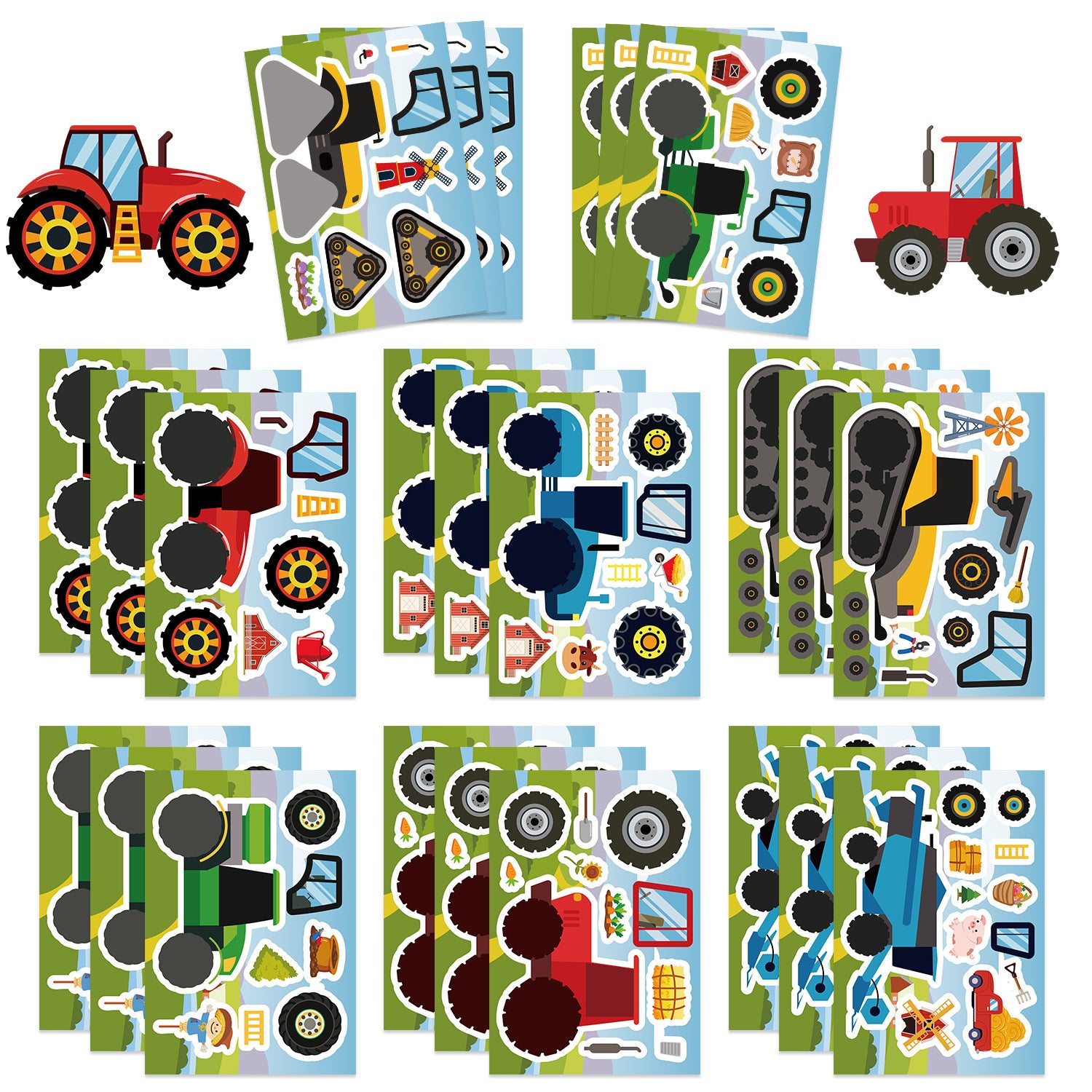 Wholesale 8pcs Cartoon Countryside Construction Vehicle Puzzle Stickers