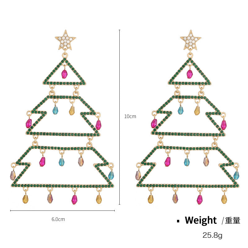 Wholesale Alloy Studded Diamond Exaggerated Christmas Tree Earrings