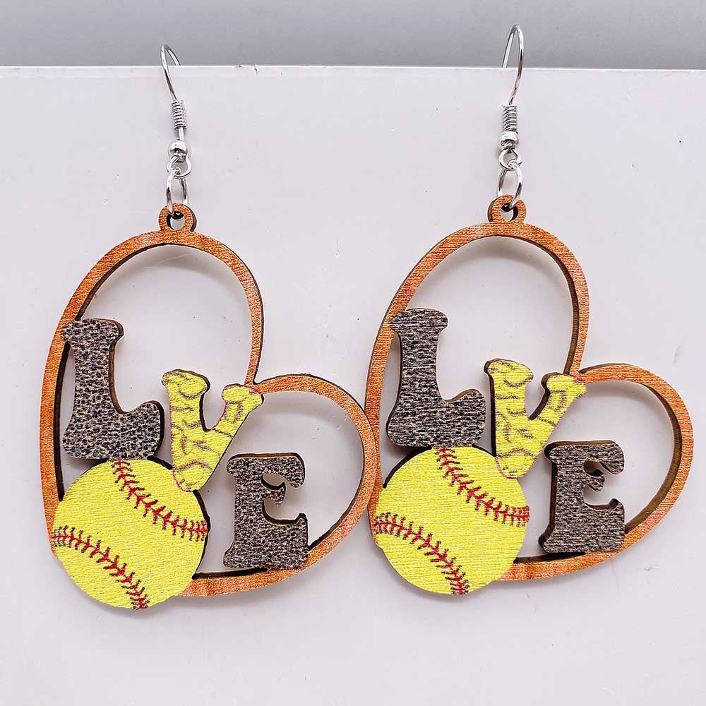 Wholesale Baseball Basketball Football Volleyball Retro Wooden Earrings