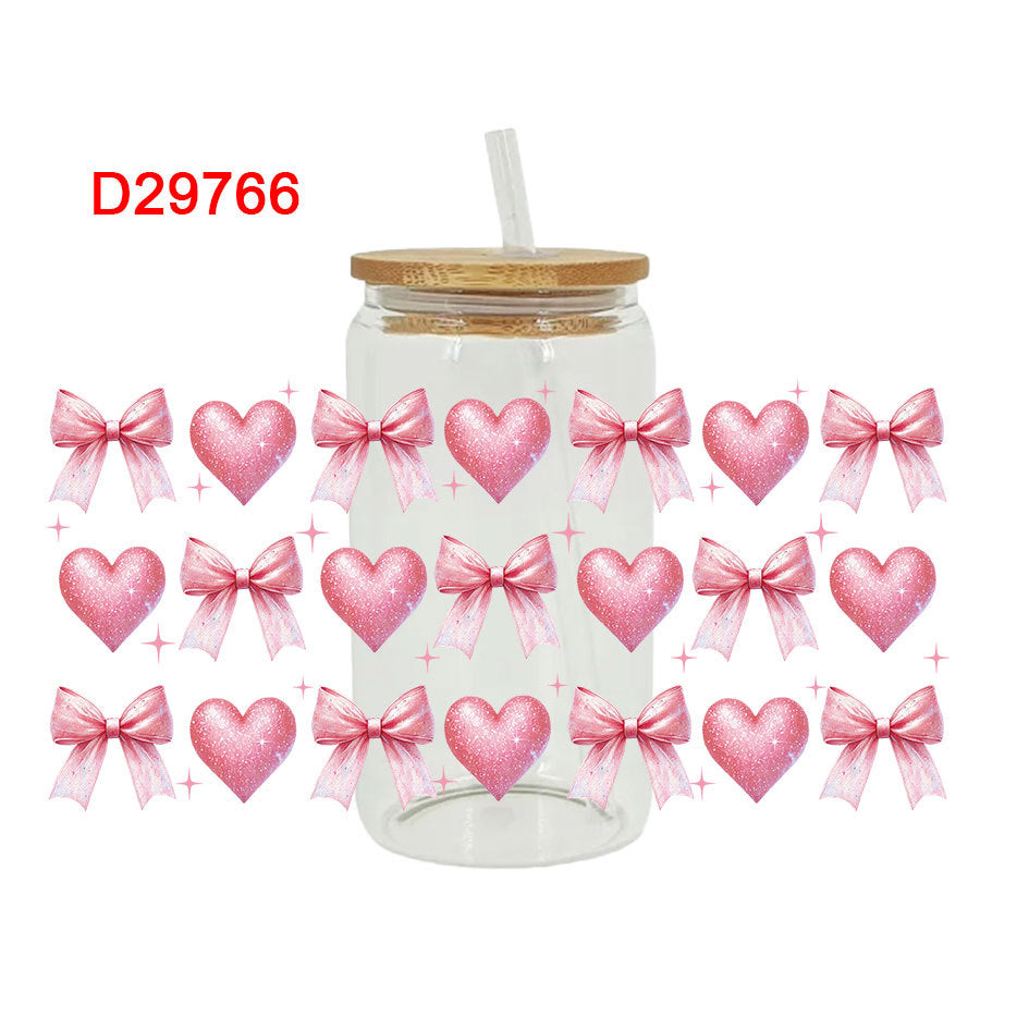 Wholesale Pink Love Bow Valentine's Day 16oz Cup UV DTF Wraps