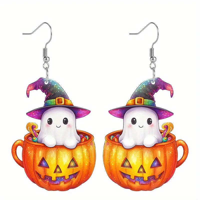 Wholesale Magic Hat Ghost Goblin Pumpkin Acrylic Earrings