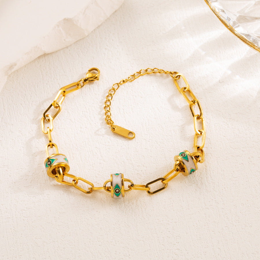 Wholesale Personalized Fashion Stainless Steel Bracelet with Diamond Creative Cube Devil Eye Pendant Titanium Steel Bracelet