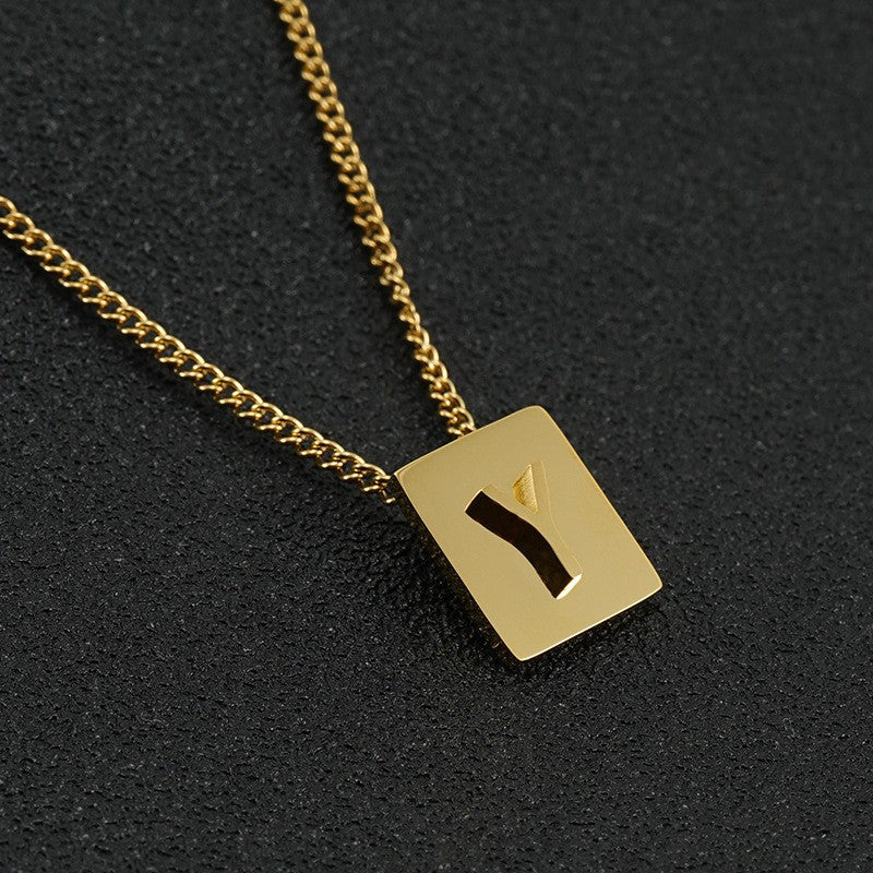Wholesale Titanium Steel 26 English Letters 18K Stainless Steel Square Necklace Clavicle Chain