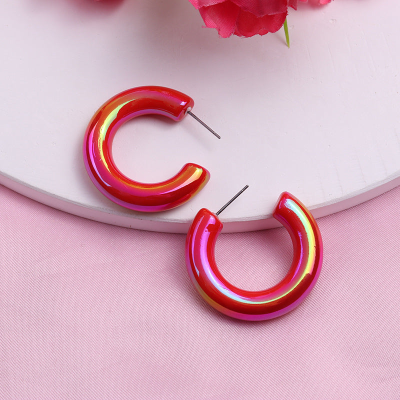 Wholesale 2pairs/pack Fantasy Fluorescent Color C-ring Acrylic Earrings