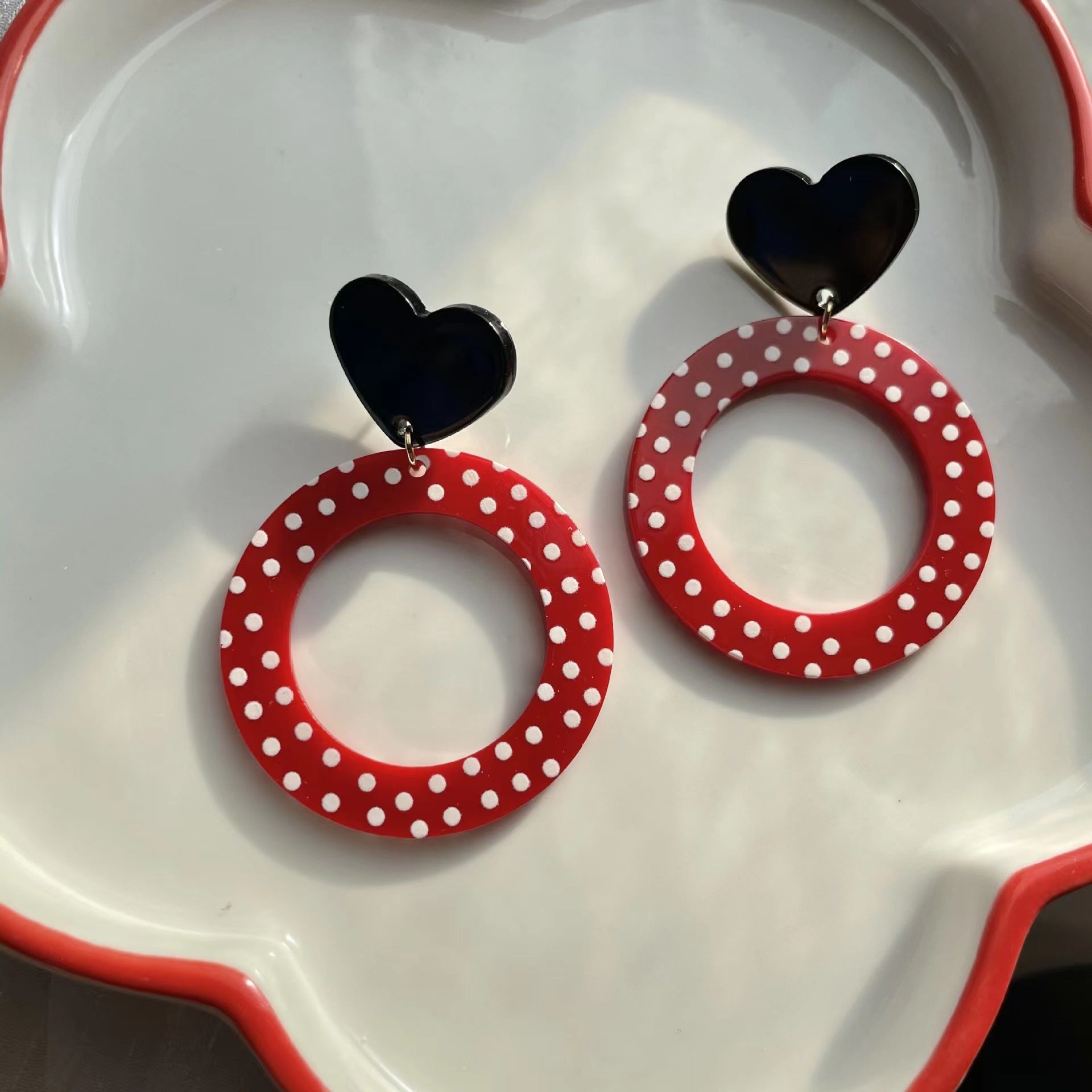 Wholesale Retro Hong Kong style red exaggerated polka dot large hoop earrings