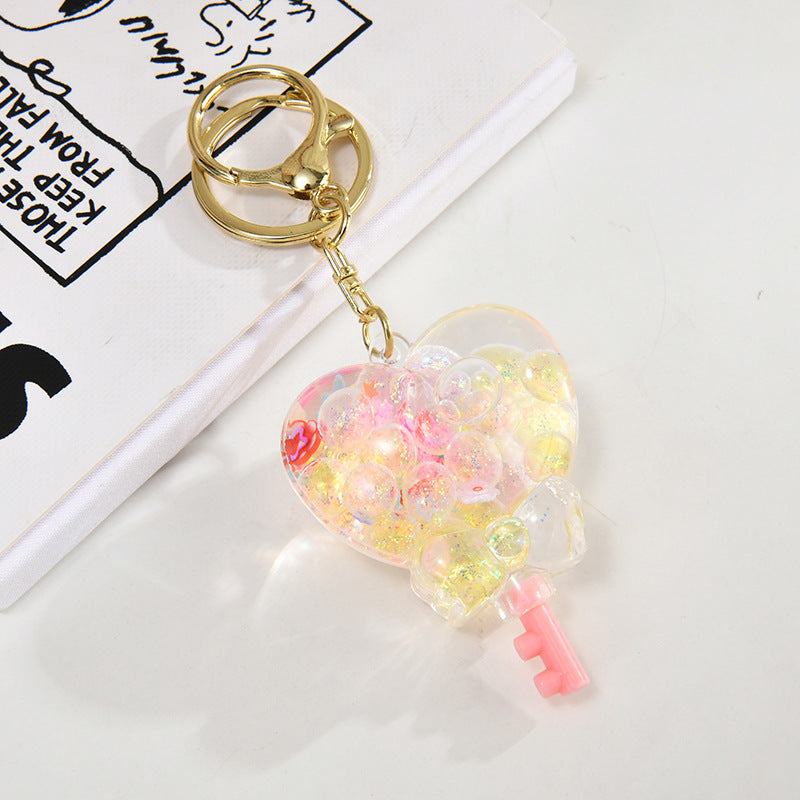 Wholesale Cartoon Oil Flow Sand Bottle Acrylic Keychain Car Keychain