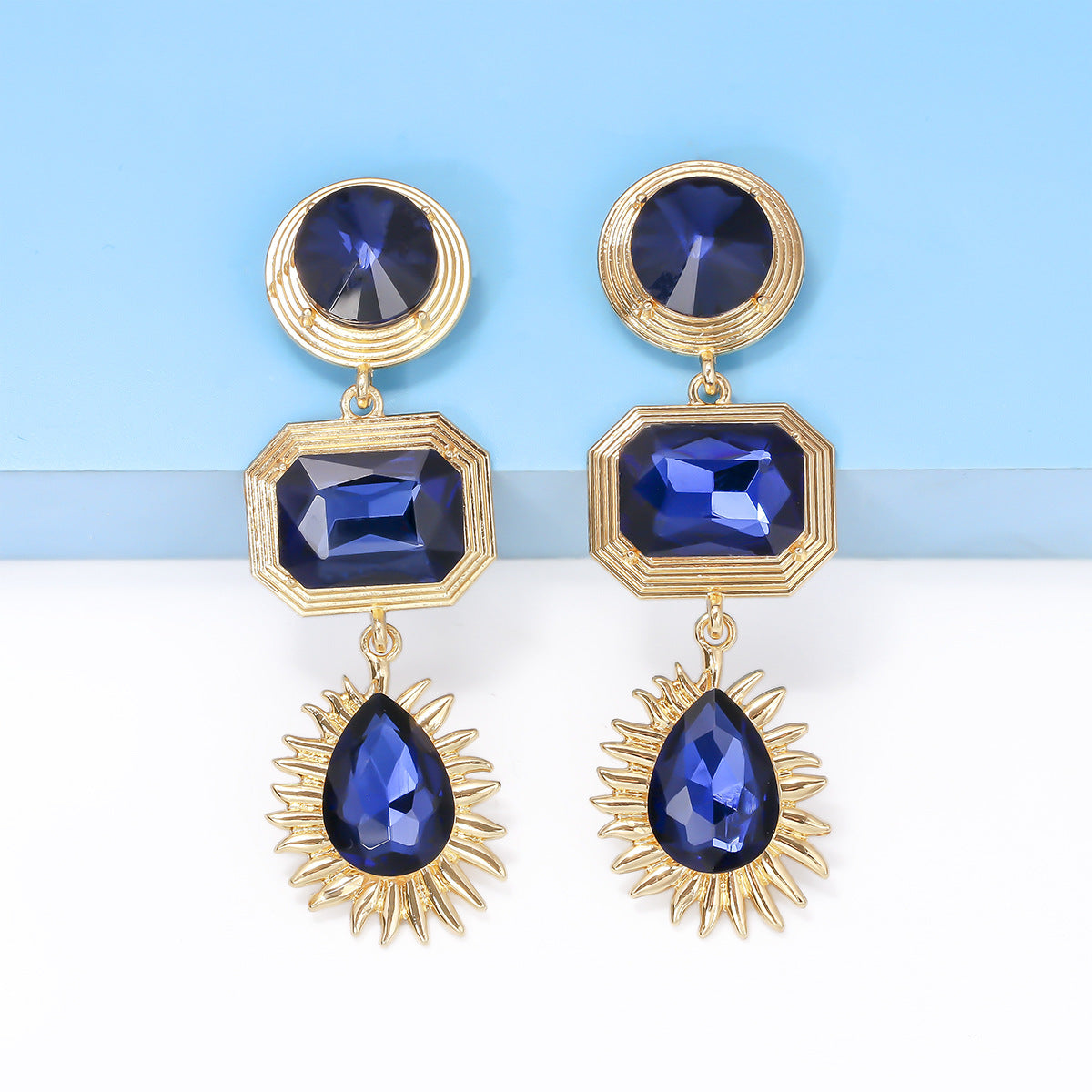 Wholesale Geometric Circular Square Water Droplet Sunflower Alloy Earrings