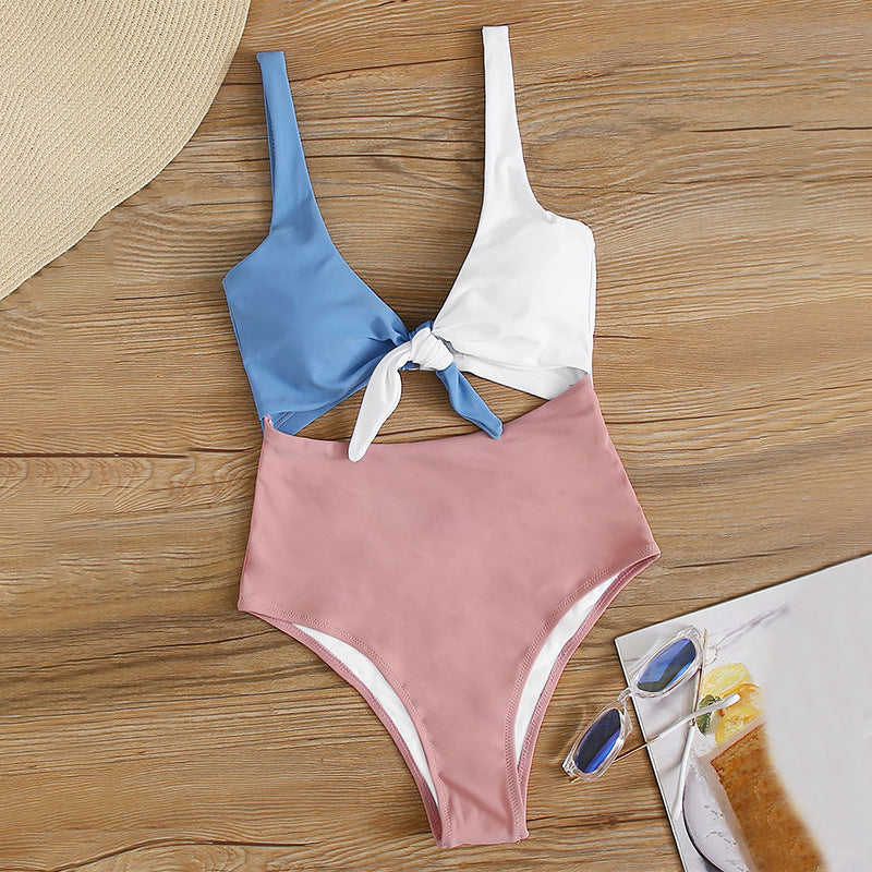 Wholesale One Piece Bikini Color Block Beach Resort Hot Spring Swimsuit