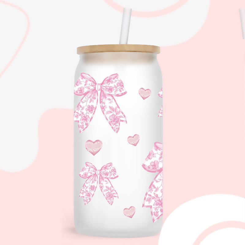 Wholesale pink bow  16oz Cup UV DTF Wraps