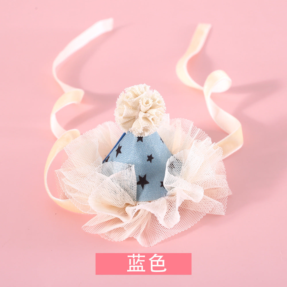 Wholesale 5pcs Fairy Lace Sequins Stereo Birthday Hat Five-pointed Star Headdress Bow Wedding Princess